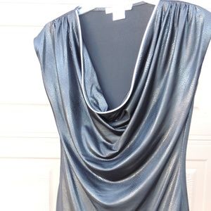 Sexy Sleeveless Cowl Neck Leather Looking Top